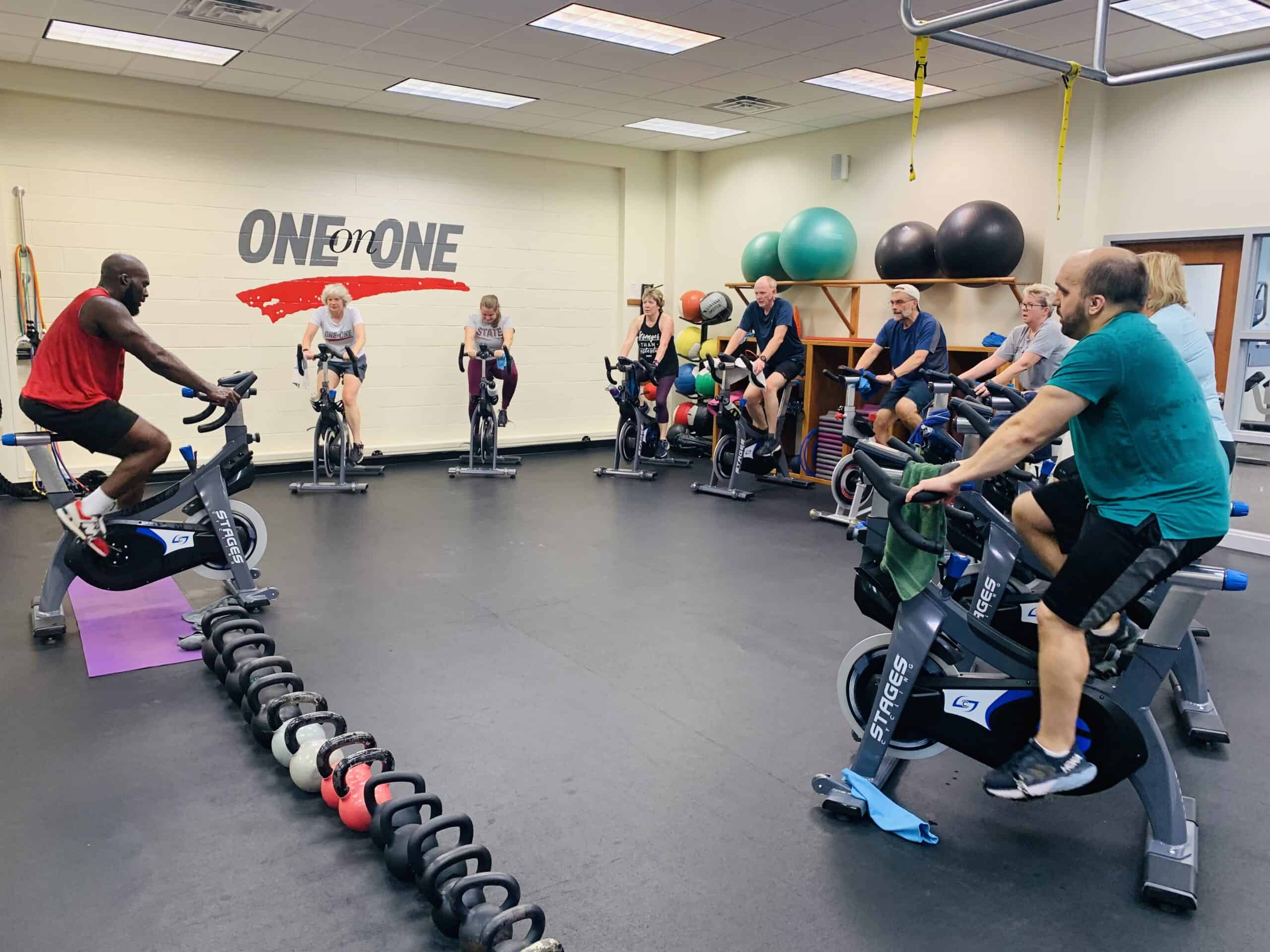 indoor cycling class at one on one